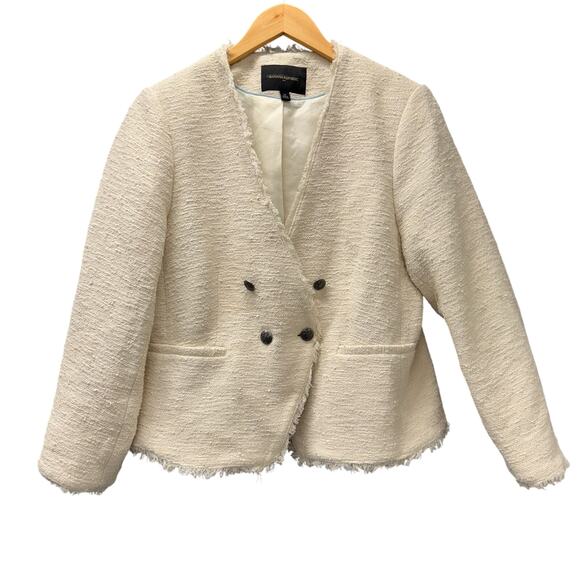 Banana Republic Blazer Womens 14 Cream Textured Coastal Fringe Hem Lined Jacket - Picture 1 of 8